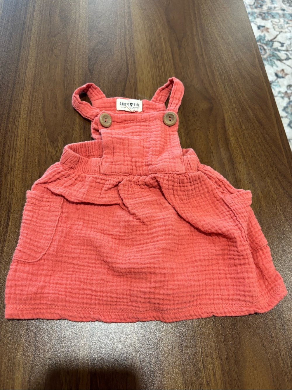 Raspberry Textured Cotton Pinafore Dress with Button Straps